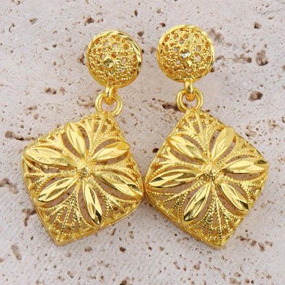 Italy French Gold Plated Rhombus Necklace Earrings Set for Women Bride Smooth Gold Color Charm Jewelry Gift for Party Wedding