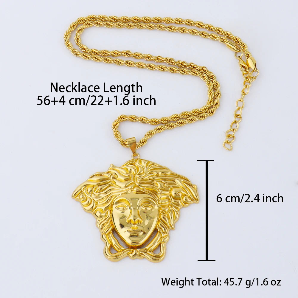 Plated Hip Hop Punk Stainless Steel Pendant Necklace Classic Men’s Jewelry Gift, Daily Streetwear Accessories for Jewe