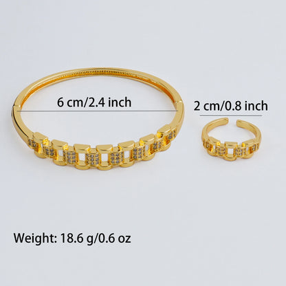 Handmade Golden Zircon Flower Bracelet with Sparkling Crystal Openwork Design Jewelry Set for Women Elegant Bangle Earring Acces