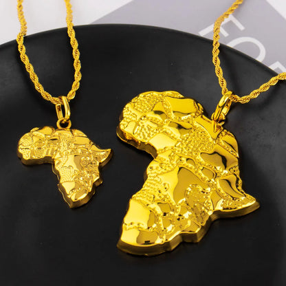 Plated Africa Map Pendant Necklace – Hip Hop Jewelry for Women & Men, Luxury Stainless Steel Copper Chain, jewellery w