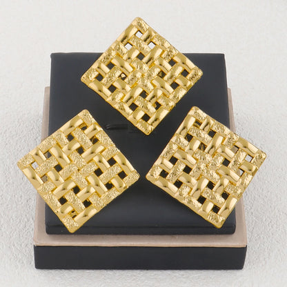 Brazilian Gold Color Clip Earrings Shell Design Ring Fashion Golden Women Hollow Jewelry Set Weddings Party Accessories Gifts