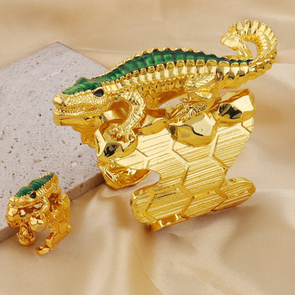 Indian Jewelry Gold Color Bracelets ring set Lizard Design Bangles ring for women jewelry set Girl Party Jewelry Wholesale
