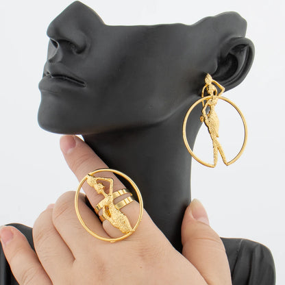 Earrings Jewelry Set for Women African Color Earrings with Ring Unusual Design Ear Accessories Girls Lover Daily Gifts