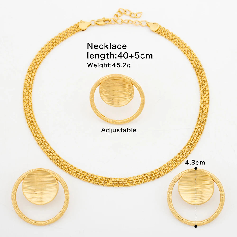 Luxury Big Clip Earrings Ring 45cm Necklace Chain 18K Gold Plated Dubai Bohemian Women Wedding Jewelry Set Bridal Accessory Gift