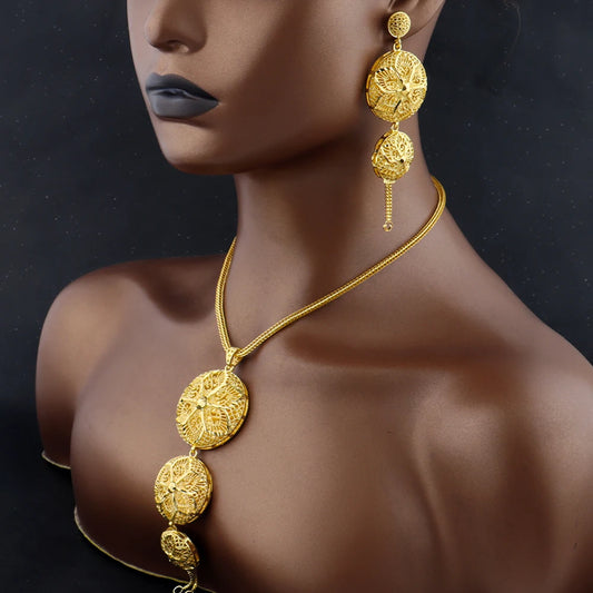 Indian Stainless Steel Jewelry Sets for Women Dubai Gold Plated Necklace Earrings For Set  Wedding Party Gift Bridal Accessory