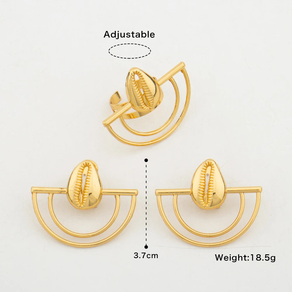 New Earrings Ring Set Luxury Gold Color Jewelry for Ladies African Dubai Fashion Design Jewelry Wedding Party Gifts Accessories