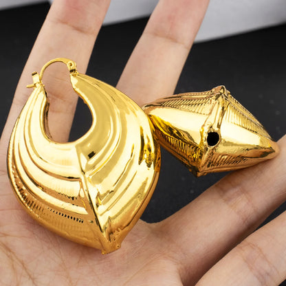 gold colored Woman stainless steel earrings for Women New Design Trendy Retro Geometric Hoop Earrings Fashion Jewelry Gift