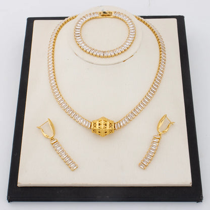 Men Women Hip hop Golden crystal Necklace Earrings Bracelet High quality Full Rhinestone Pendant Fashion Trend Girl Jewelry Gift