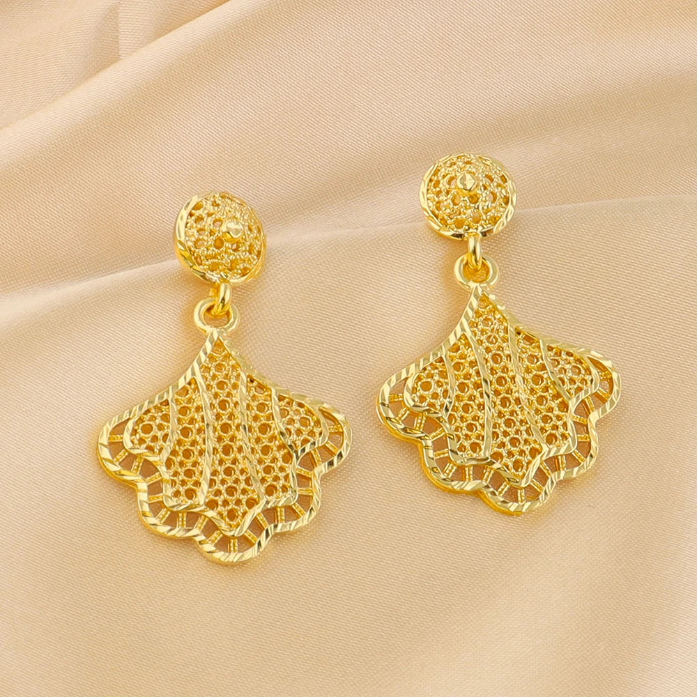 Dubai 24K Gold Color Jewelry Set For Women Necklace Pendant Earrings Rings Wedding Nigeria France Jewelry Set Party Gifts