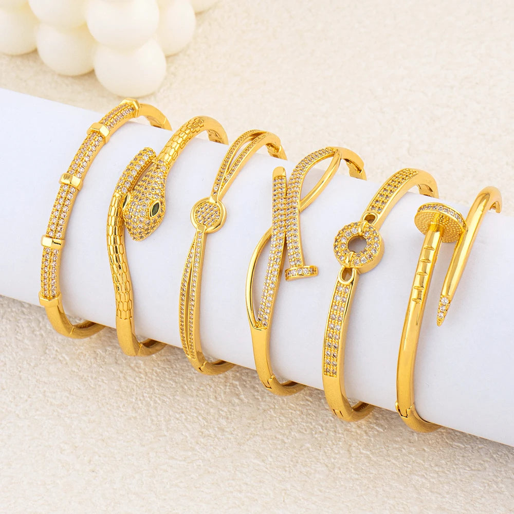 Exquisite Classic Pattern Stainless Steel Gold Color Snake Opening Zirconia Bracelet Women's Jewelry Accessories Summer Gift