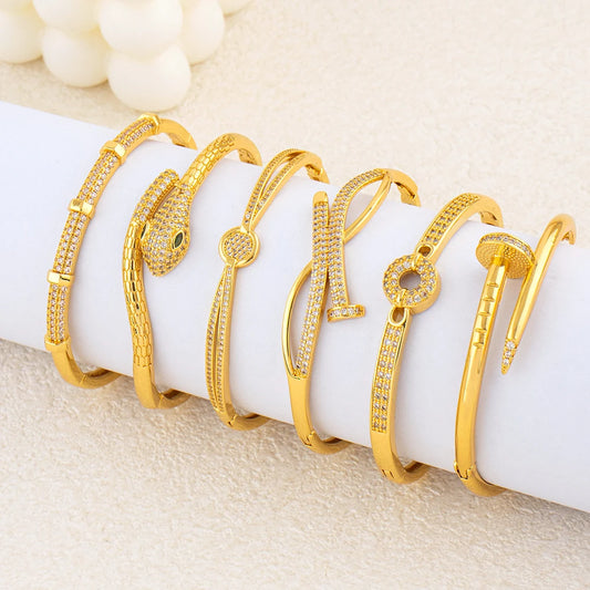 Exquisite Classic Pattern Stainless Steel Gold Color Snake Opening Zirconia Bracelet Women's Jewelry Accessories Summer Gift