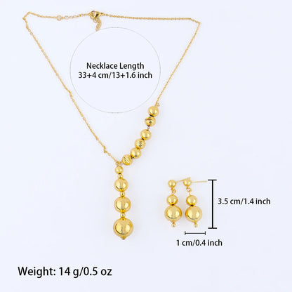 Italy French Gold Plated Round bead Necklace Earrings 3pcs Set for Women Bride Smooth Gold Color Jewelry Gift for Party Wedding