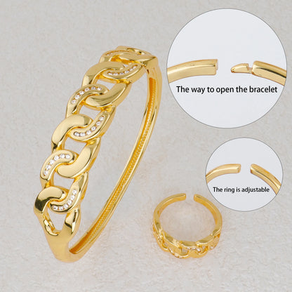Plated Stainless Steel Eye Zircon Buckle Bracelet for Women Minimal Ins Jewelry Gift Earrings Set