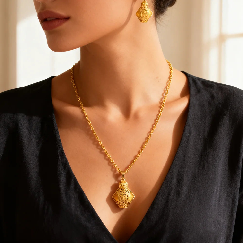 fashion gold jewelry set stainless steel earrings necklaces for women simple Personality gift wedding party Accessories