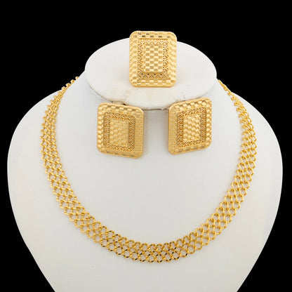 Luxury Gold Color Jewelry Set for Party African Square Design Earrings and Necklace Weddings Bride Jewellery Accessories Gifts