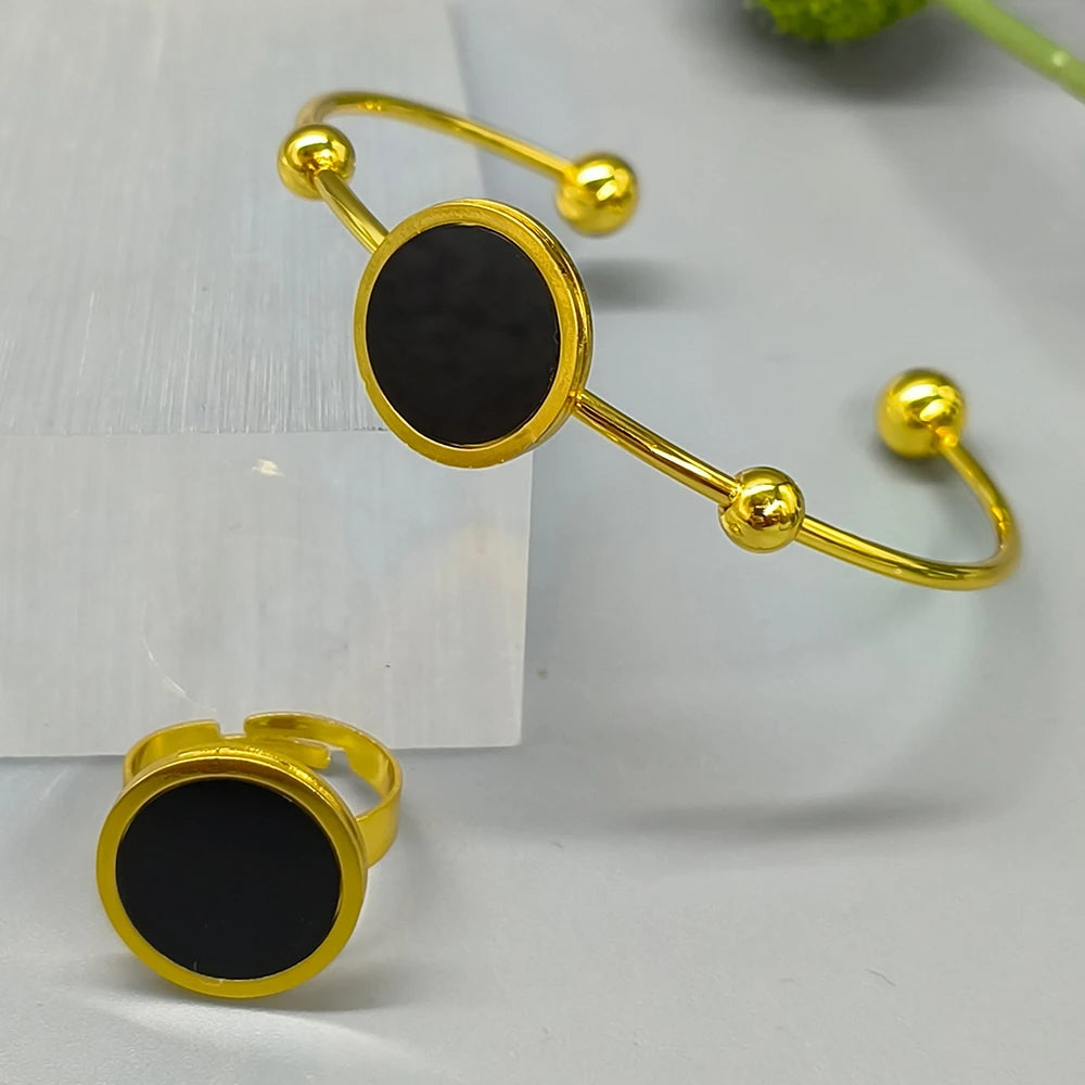 18k Gold Color Stainless Steel Bracelets Rings Adjustable Jewelry on Hand Couple Fashion Bangles Jewellery Accessories Gift