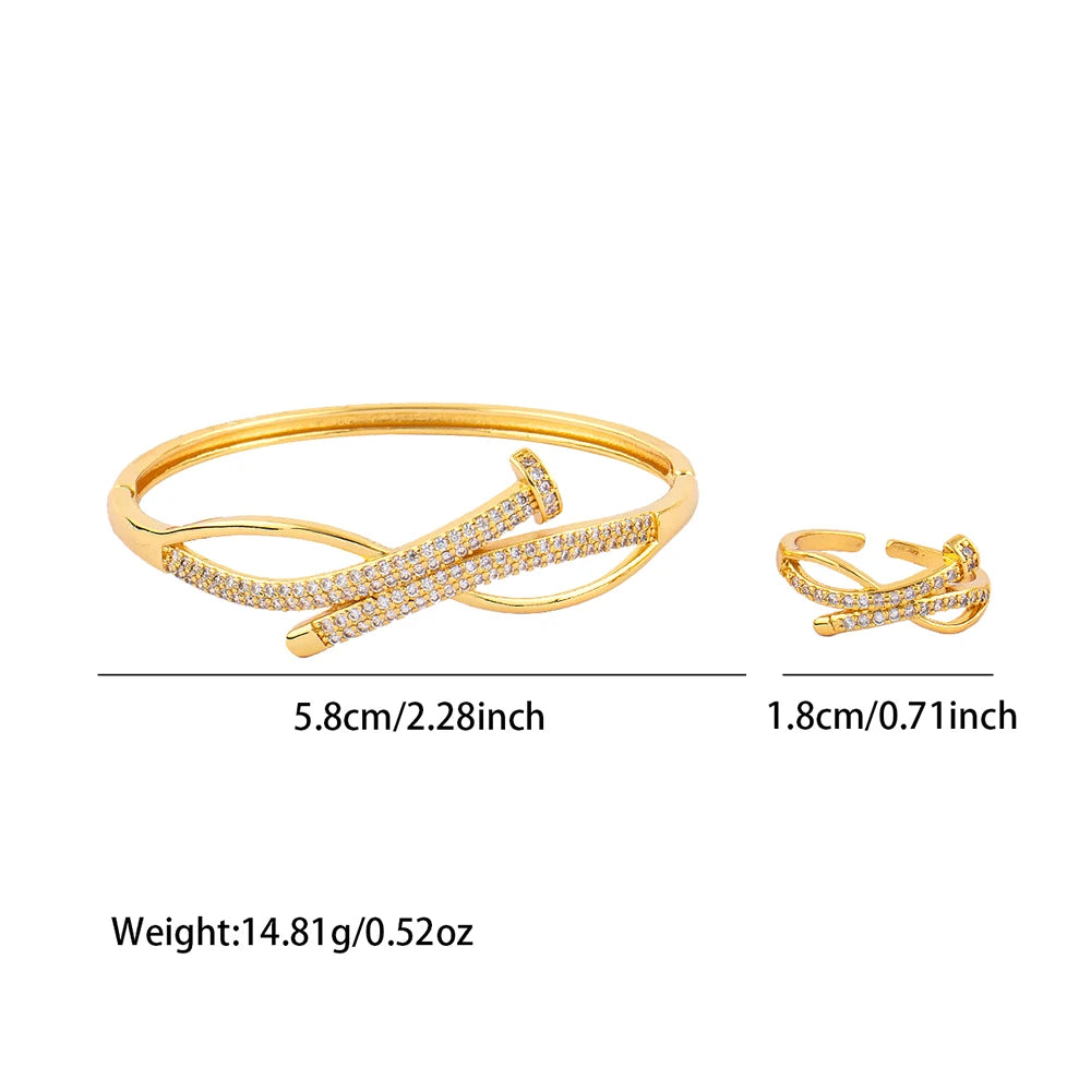 Exquisite Classic Pattern Stainless Steel Gold Color Snake Opening Zirconia Bracelet Women's Jewelry Accessories Summer Gift