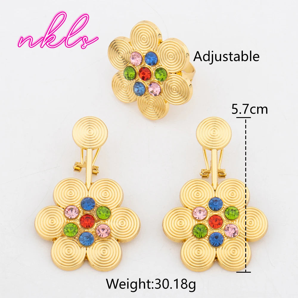 Dubai Round Jewelry Set for Women  Luxury African Bangle Earrings Necklace Ring Wedding Party Gift earring set je