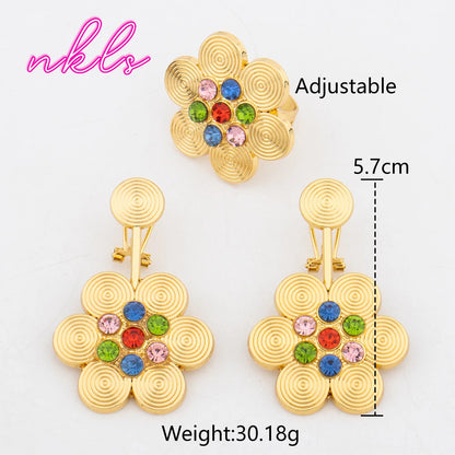 Dubai Round Jewelry Set for Women  Luxury African Bangle Earrings Necklace Ring Wedding Party Gift earring set je