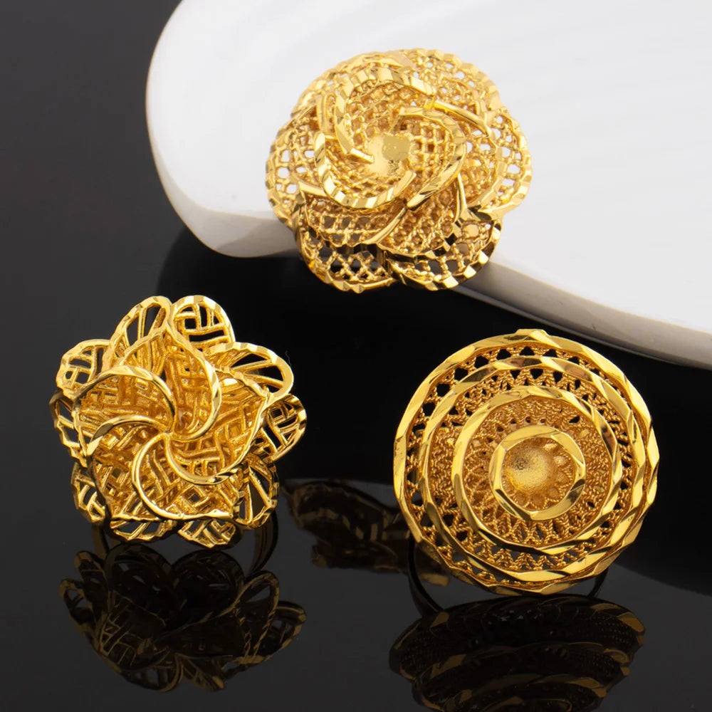Ethiopia Arab Dubai Gold Plated Rings For Women Resizable 18K Gold Plated Jewelry For Wedding And Party Gifts