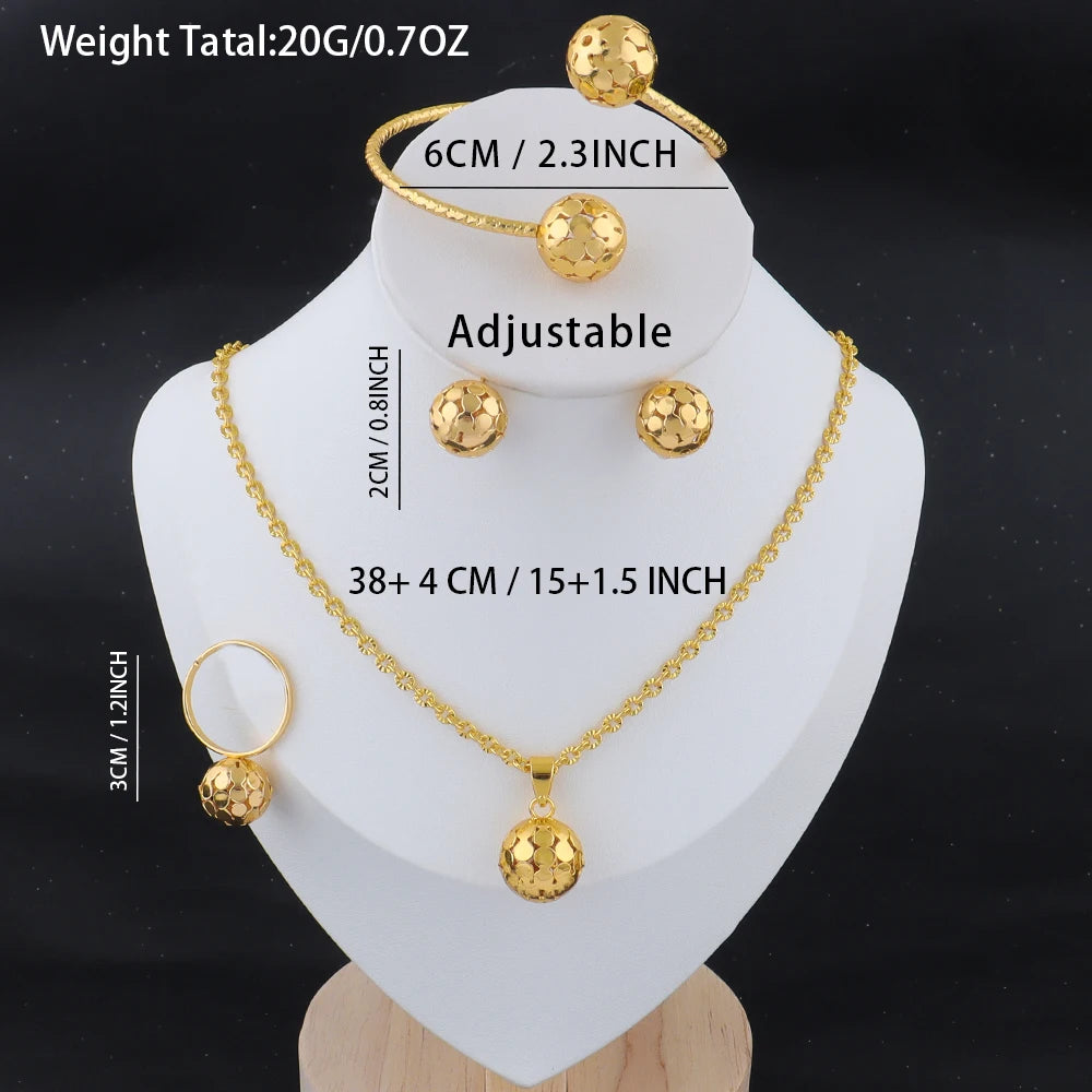 New Fashion Stainless Steel Gold Color Interlocking Circles Roman Numbers Jewelry Sets Women 4pcs Waterproof Jewelry Set Gift