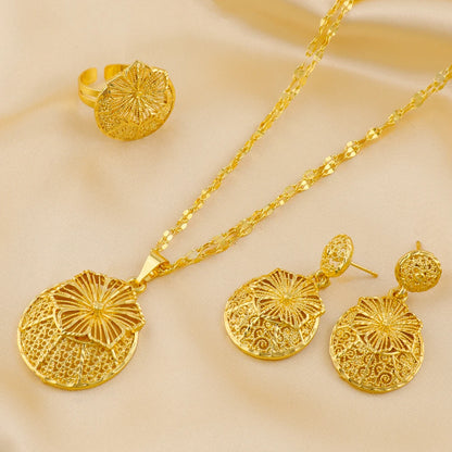 Fashion Gold Color Jewelry for Women Necklace Earrings Rings Set For Women Daily Wear Party Anniversary Gifts