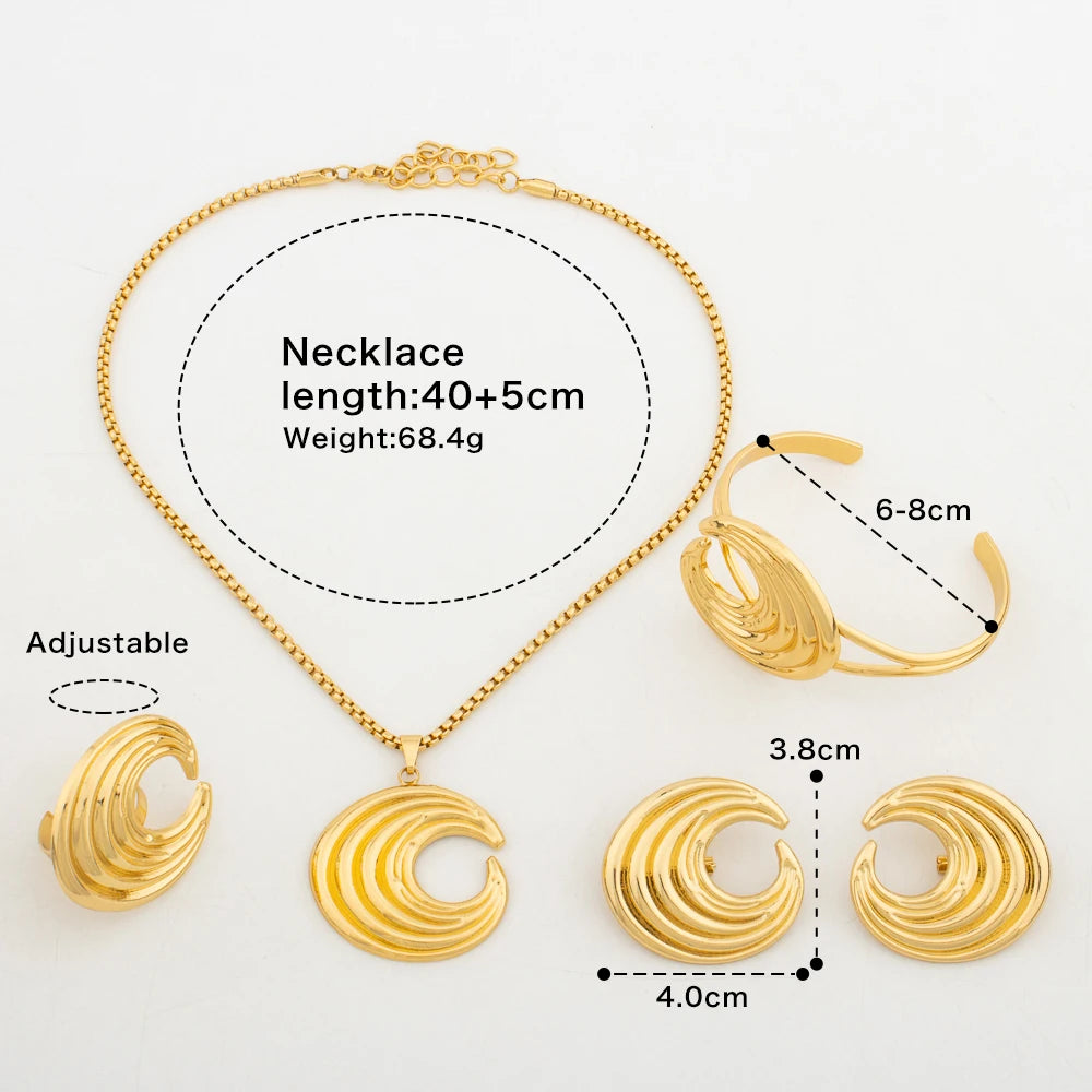 YM Jewelry Sets Gold Plated Necklace Round Pendant Earrings Fashion Cuff Bangles Ring Fashion Wedding Party Jewelry  Accessories