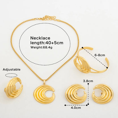 YM Jewelry Sets Gold Plated Necklace Round Pendant Earrings Fashion Cuff Bangles Ring Fashion Wedding Party Jewelry  Accessories