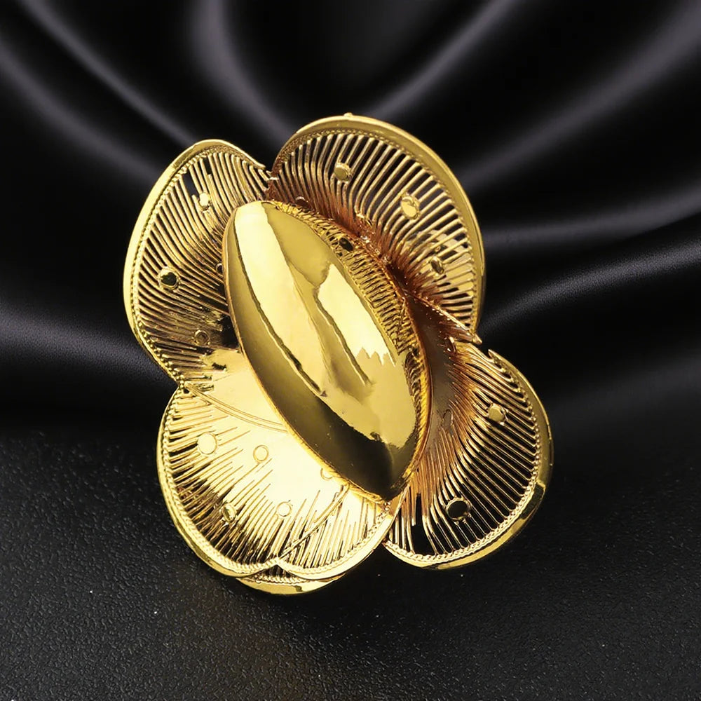 Elegant Multi Layer Petal Flower Earrings 2025 New Women Style Design Ring and Earrings for Women Classic Gold Color Jewelry