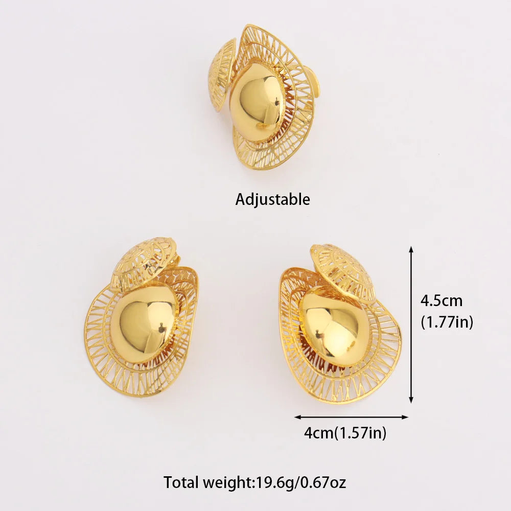 Luxury Noble Wing Shape Earrings Ring for Women Gold Color Personalized Aesthetic Jewelry Set Gift for Party Wedding Accessories