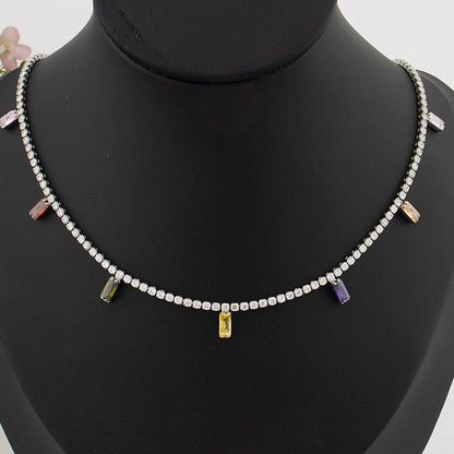 18K Gold France/Italy Stainless Steel CZ Necklace, Hypoallergenic Clavicle Chain Gift for Graduate Women, Colorful Jewelry Set