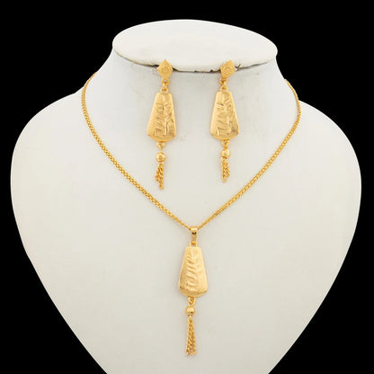 Dubai Earrings and Necklace Jewelry Set for African 18k Gold Color Drop Earrings with Pendant Necklace Jewelry Accessories Gifts