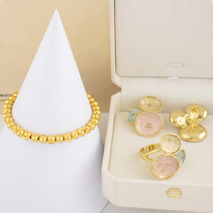 Colorful Earrings Ring Gold Color Bangle For Women Congo America Trendy Jewelry Set Advanced Shine Gift of Party Wedding Casual
