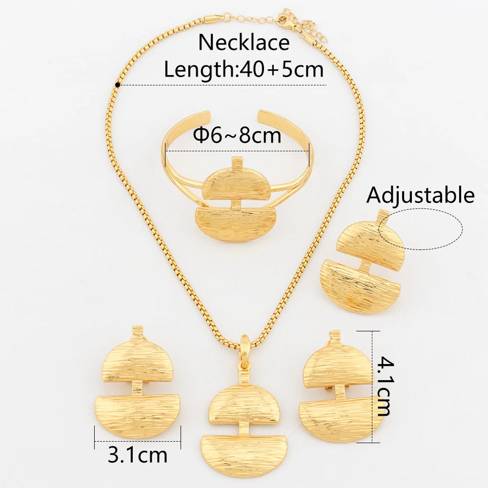 Gold Color Jewelry Sets For Women Wedding Necklace Earrings Dubai African Bridal Jewelry Accessory Geometry Cuff Bangles Ring - YUEMING JEWELRY