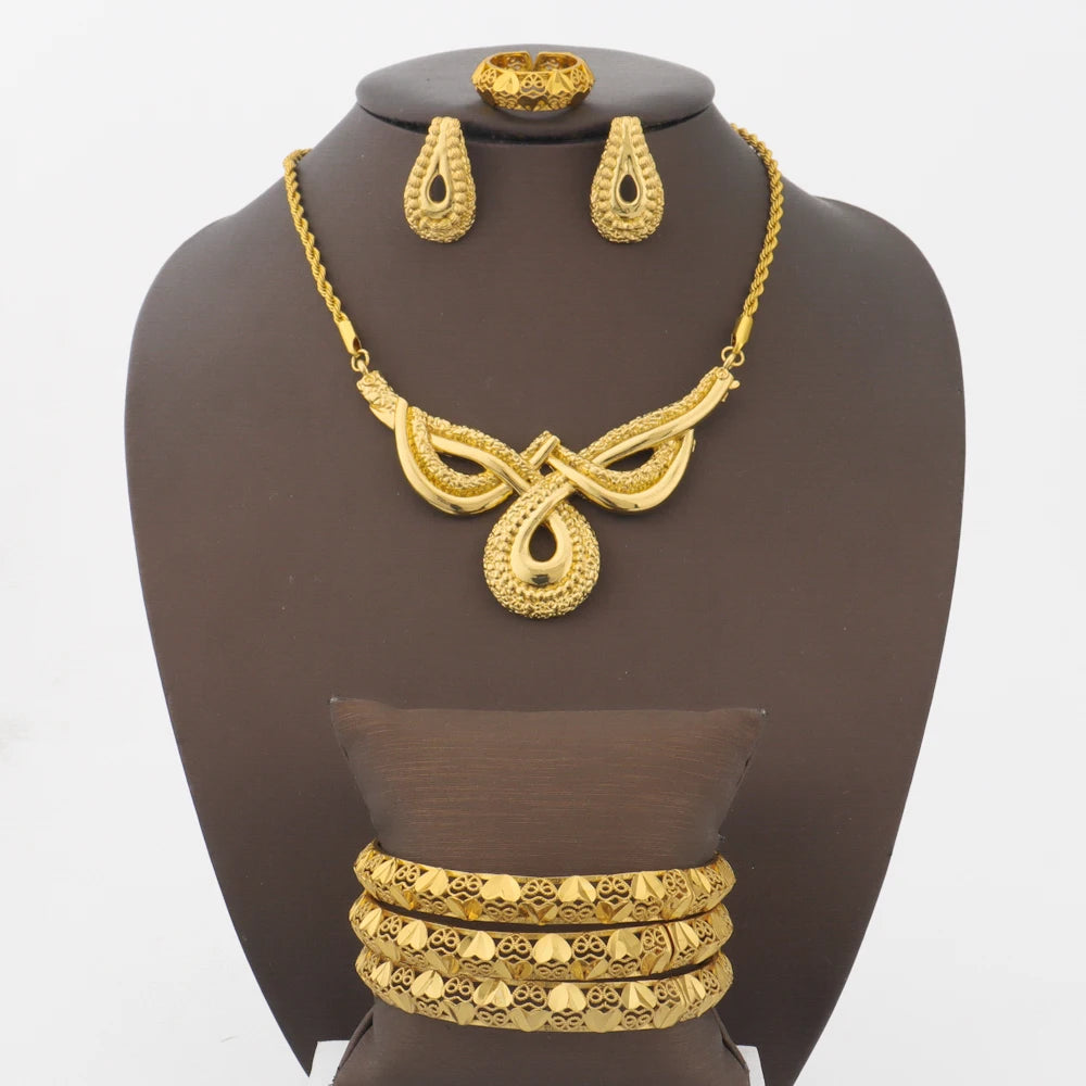 2025 African Bowknot jewelry women set—Luxury Necklace Bracelet earring set & Ring for Party Wedding jewellery woman