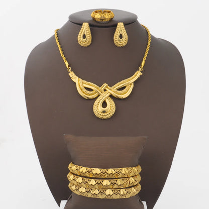 2025 African Bowknot jewelry women set—Luxury Necklace Bracelet earring set & Ring for Party Wedding jewellery woman