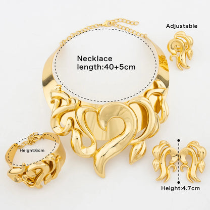 Fashion Woman Jewelry Set Exquisite Necklace Italy Gold Plated Pendant Wedding Party Clip Earring Ring Charm Bracelet Open Ring