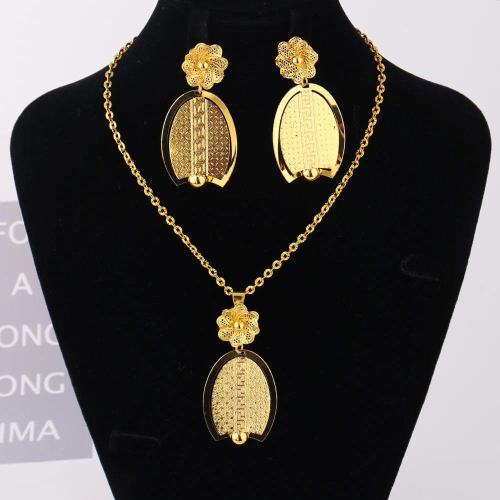 Luxury Delicate Gold Color Necklace and Earrings Set for Women France Nigeria Daily Lightweight Jewelry Gifts for Party Wedding