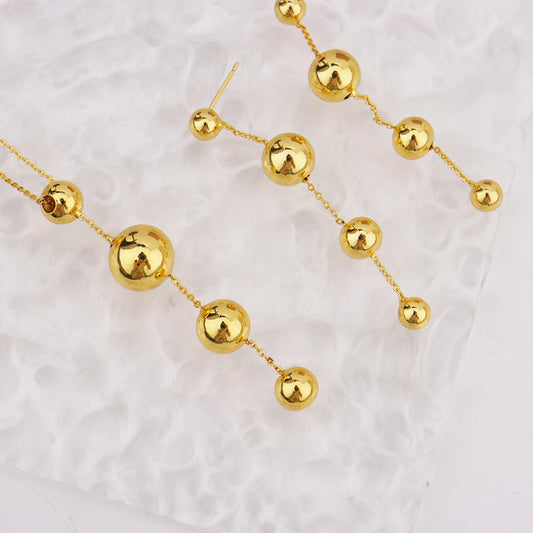 Stainless Steel Ball Shape Earrings Necklace to Women New Gold Color Fashion Jewelry Set For America Dubai Party Wedding Wearing
