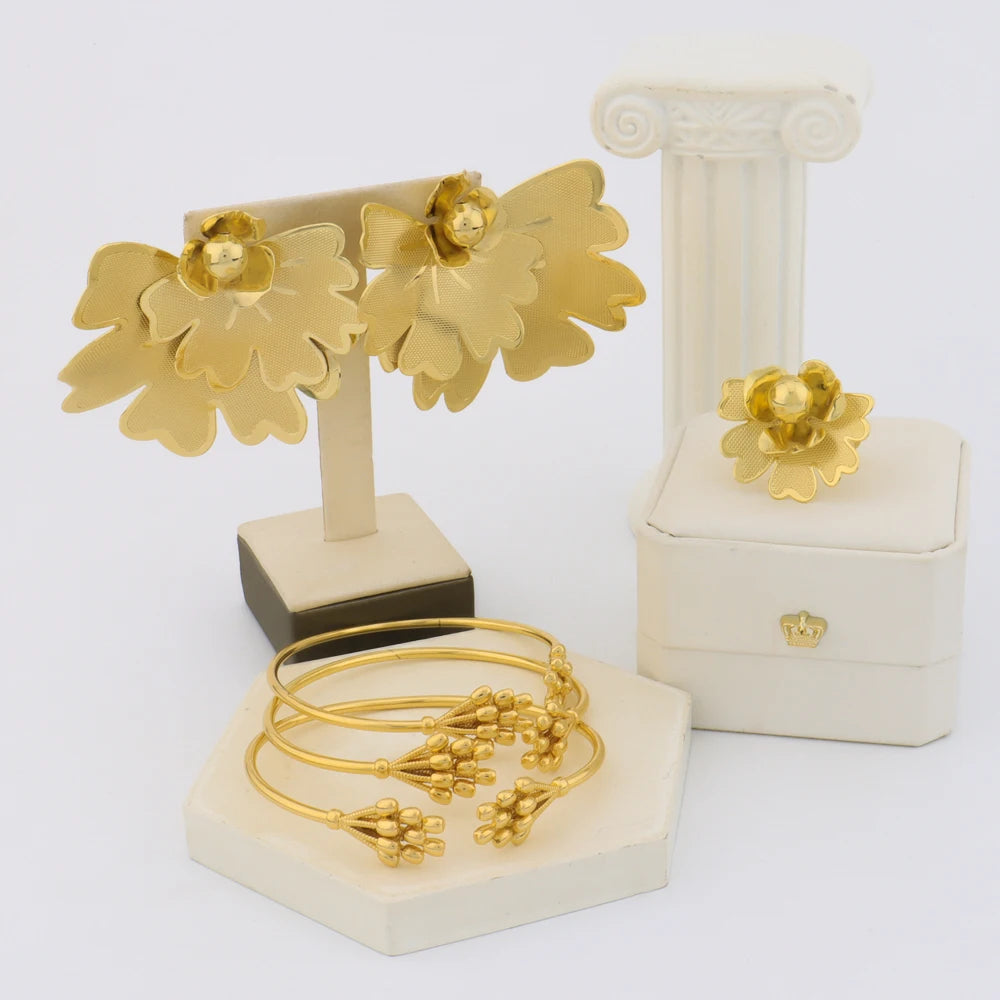 2025 France Gold Color Butterfly Shape Elegant Earrings Bangle And Ring Set For Women Trendy Jewelry Accessories Gift For Party