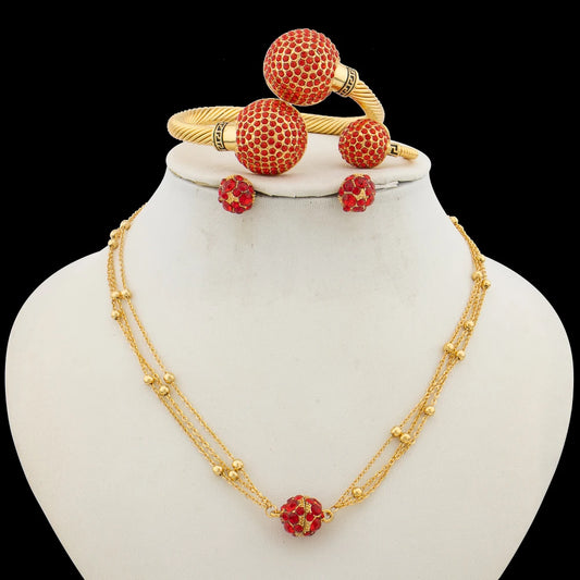 Trend Zircon Crystal Jewelry Set for Party Layers Necklace and Stud Earrings Weddings Bridal Cuff Bangle Ring Set for Party Gift