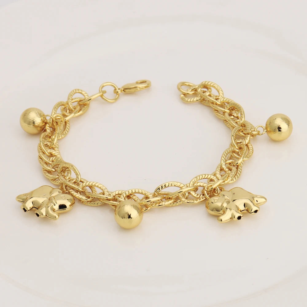 France Animal Flower Pendant Chain Bracelet for Women, Stainless Steel Africa Wedding Party Gift, Trendy Daily Accessor