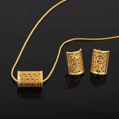French Elegant Gold Plated Women Necklace Earrings Set for Girl Fashion Jewelry Accessories Gift for Wedding Party Banquet