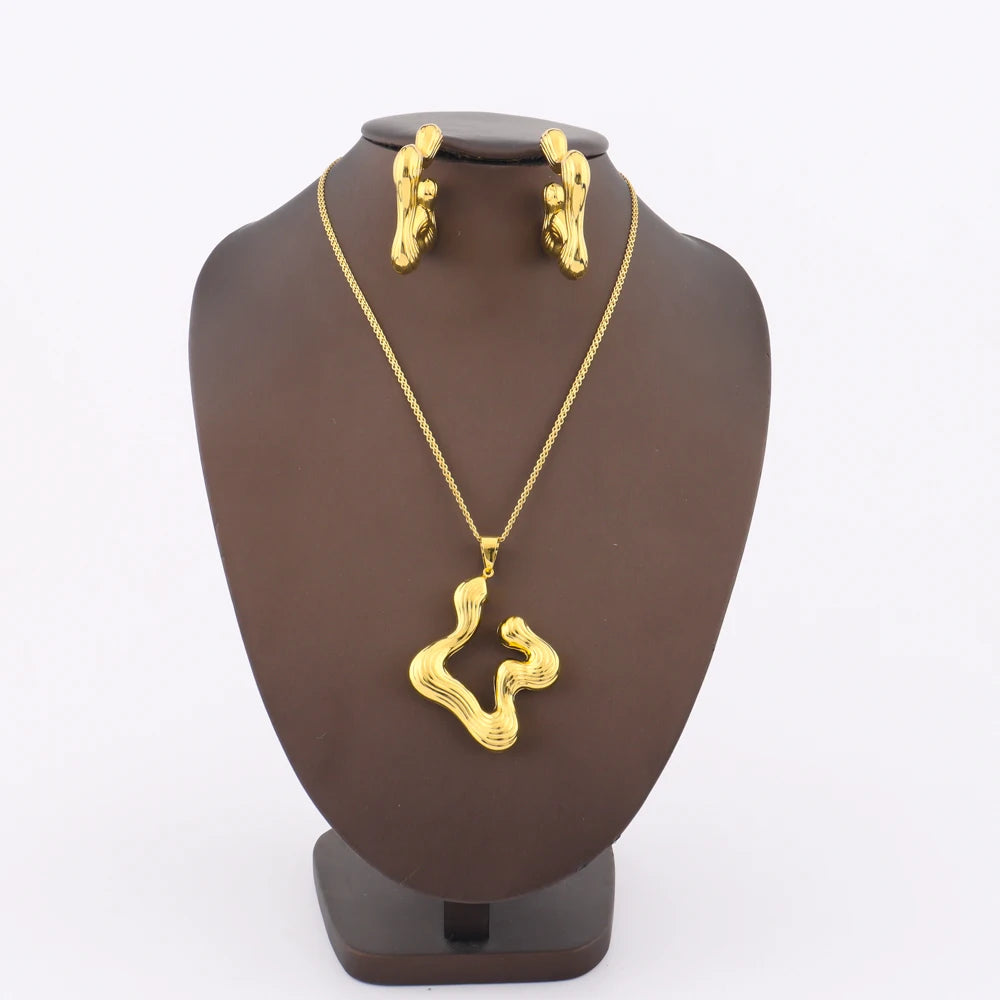 Wave Earrings & Necklace Set for African Women, Luxury Gift for Wedding Valentine Party, Elegant Jewelry Women Set