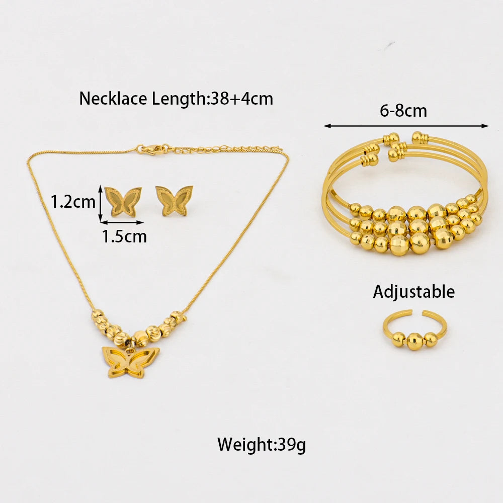 Exquisite Earrings Bracelets Necklace and Ring For Women Distinctive Gold Color Jewellery Set For Party Women's Day Mother's Day
