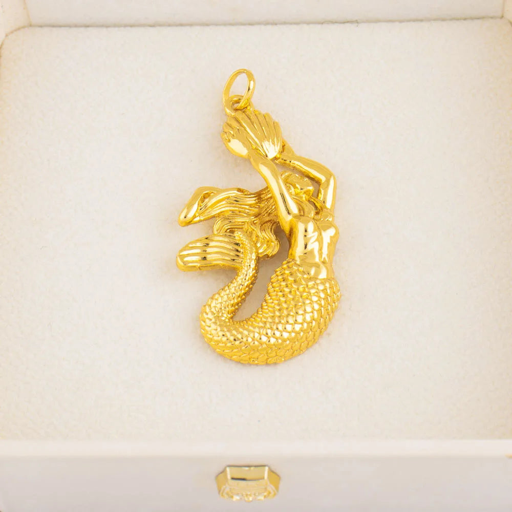 Fashion Mermaid Key Pendant for Women Necklaces Copper Gold Plated Jewelry Accessories Making Component Wholesale