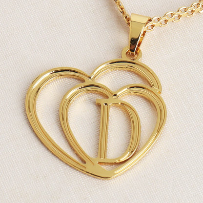 Women Gold Color Initial Alphabet Heart Pendant Charm Jewelry Stainless Steel Necklace Simple Clothing Accessories Party Gift