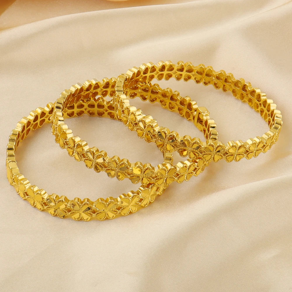 24K Gold Plated Women's bohemian Bracelet dubai flower bangle women east wedding bangles for women Gift free shipping