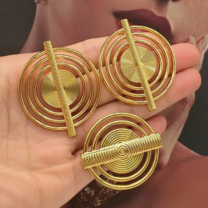 Gold Color Earrings Ring Sets Waterproof Round Clip Earrings Daily Wear Elegant Trendy Jewelry Set for Women Party Birthday Gift