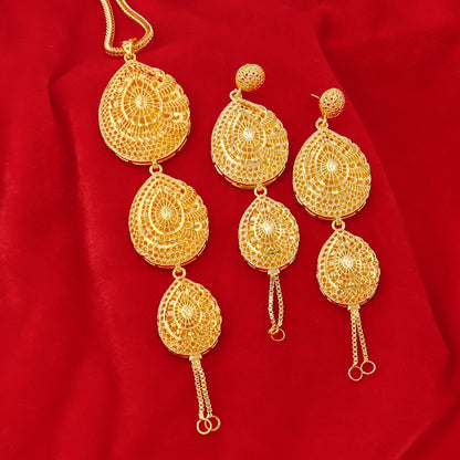 Dubai New Design Gold Plated Chain Necklace Charms Earrings for Women Jewelry Set for Dating Daily Wear Party Wedding Gift